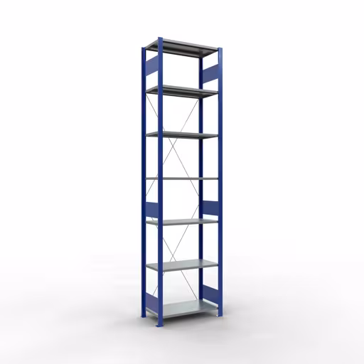 Andere weergave van het artikel basisplank, legbord, insteeksysteem MULTIplus150, 3000 x 750 x 400 mm, 7 legborden, kruisschoor, RAL 5010 gentiaanblauw/verzinkt/verzinkt uit de categorie insteeksysteem