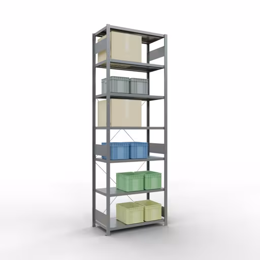 Basisplank, legbord, insteeksysteem MULTIplus250, 3000 x 1000 x 500 mm, 7 legborden, kruisschoor, verzinkt van Schulte Lagertechnik uit de categorie insteeksysteem