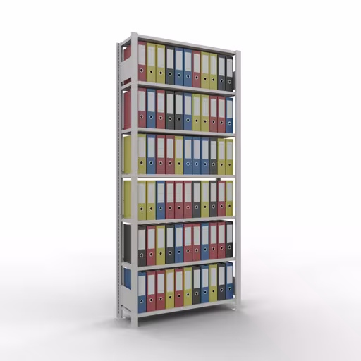 Productafbeelding nr. 16 van het artikel basisplank, kantoorplank, insteeksysteem MULTIplus85, 2300 x 1000 x 300 mm, 7 planken, kruisschoor, met aanslaglijst, lichtgrijs Figuur nr. 16 van het artikel, kantoorrekken, insteeksysteem MULTIplus85, 2300 x 1000 x 300 mm, 7 planken, met stoplijst, lichtgrijs uit de productgroep kantoorrekken van Schulte Lagertechnik.