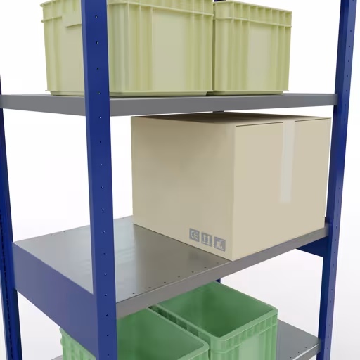 Figuur nr. 15 van het artikel basisrek, legbord, insteeksysteem MULTIplus250, 2500 x 1000 x 600 mm, 6 legborden, lengtestangen, RAL 5010 gentiaanblauw/verzinkt uit de insteeksysteem productgroep van Schulte Lagertechnik.