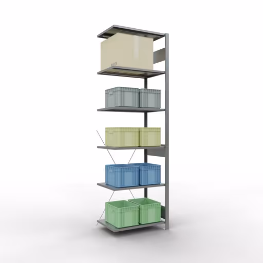 Productafbeelding nr. 6 van het artikel aanbouwrekken, legbordstellingen, insteeksysteem MULTIplus150, 2500 x 750 x 500 mm, 6 legborden, verzinkt uit het assortiment insteeksysteem van Schulte Lagertechnik