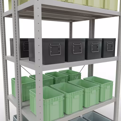 Extra afbeelding van het artikel Basisplank, dubbele plank, legplank-insteeksysteem MULTIplus250, 2000 x 1000 x (2x400) mm, 2x5 legborden, kruisschoor, RAL 7035 lichtgrijs van dubbele legborden