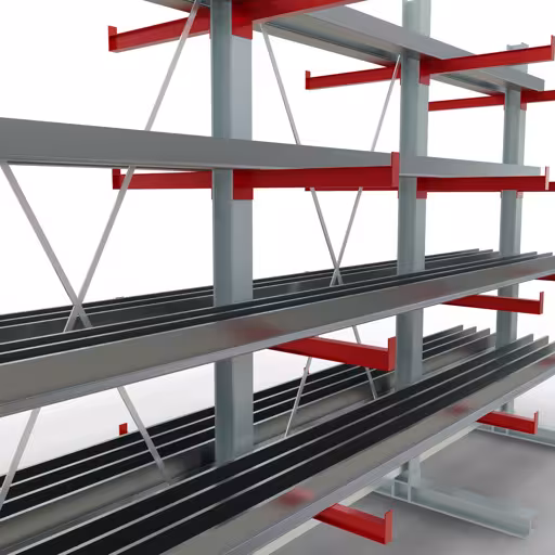 Afbeelding nr. 11 van het artikel K 3000 complete stelling, dubbelzijdig, 2500 x 3900 x 600 mm, RAL 7001 / RAL 3000, 5 opslagniveaus uit de productgroep draagarmstellingen van Schulte Lagertechnik
