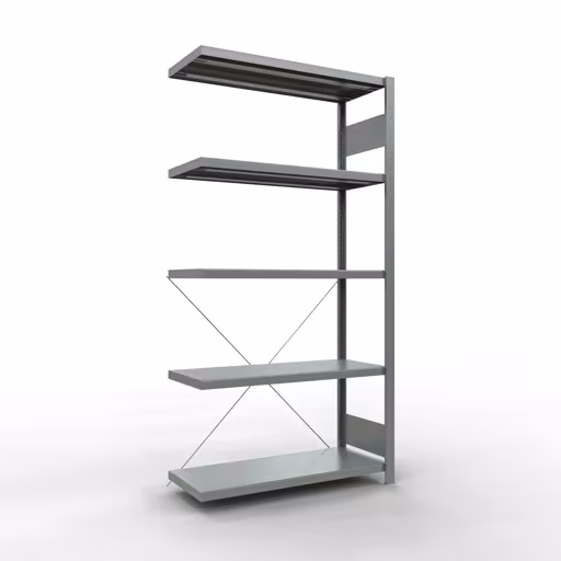 Aanbouwrekken, legbordstellingen, insteeksysteem MULTIplus250, 2000 x 1000 x 400 mm (HxBxD), 5 legborden, kruisschoor, verzinkt, aanbouwplank, art.nr. 12945