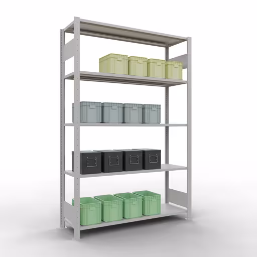 Extra afbeelding van het artikel Basisplank, legbord, insteeksysteem MULTIplus150, 2000 x 1300 x 400 mm (HxBxD), 5 legborden, lengtebalk, RAL 7035 lichtgrijs Extra afbeelding van het artikel Basisplank, legplank, insteeksysteem MULTIplus150, 2000 x 1300 x 400 mm, 5 legborden, lengtestangen, RAL 7035 lichtgrijs van basisplank