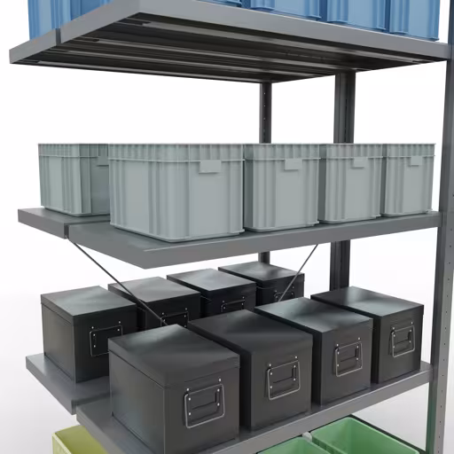 Productafbeelding nr. 8 van het artikel aanbouwplank, dubbele plank, stellingsysteem MULTIplus250, 2000 x 1000 x (2x400) mm, 2x5 planken, kruisschoor, verzinkt uit het assortiment stellingrekken van het merk Schulte Lagertechnik