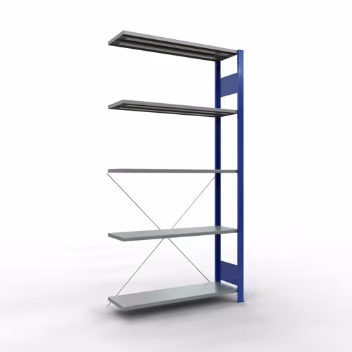 Figuur nr. 12 van het artikel aanbouwrekken, legbordstellingen, insteeksysteem MULTIplus85, 2000 x 1000 x 300 mm, 5 legborden, RAL 5010 gentiaanblauw uit de productgroep insteeksysteem van Schulte Lagertechnik.