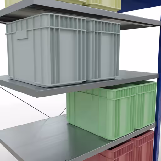 Afbeelding nr. 12 van het artikel aanbouwrekken, stellingrekken, insteeksysteem MULTIplus250, 2000 x 1300 x 800 mm, 5 legborden, kruisschoor, RAL 5010 gentiaanblauw/verzinkt uit de productgroep insteeksysteem van Schulte Lagertechnik
