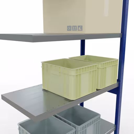 Afbeelding nr. 12 van het artikel aanbouwrekken, legbordstellingen, insteeksysteem MULTIplus250, 2500 x 1000 x 500 mm, 6 legborden, lengtestangen, RAL 5010 gentiaanblauw/verzinkt uit de productgroep insteeksysteem van Schulte Lagertechnik.