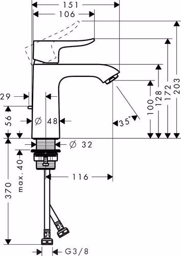 Hansgrohe METRIS 110 ééngreeps wastafelmengkraan, nominale breedte 15 ComfortZone 110 met verzinkbare afvoer G 1 1/4 inch chroom