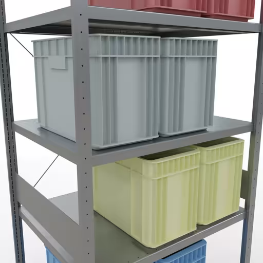 Productafbeelding nr. 12 van het artikel basisplank, legbord, insteeksysteem MULTIplus330, 3000 x 1000 x 800 mm, 7 legborden, kruisschoor, verzinkt Figuur nr. 12 van het artikel basisrek, legplank, insteeksysteem MULTIplus330, 3000 x 1000 x 800 mm, 7 legborden, kruisschoor, verzinkt uit de insteeksysteem productgroep van Schulte Lagertechnik.