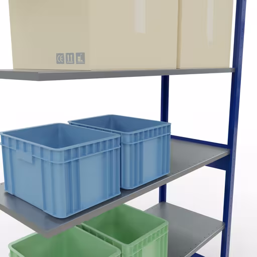 Productafbeelding nr. 8 van het artikel aanbouwplank, legbord, insteeksysteem MULTIplus150, 2500 x 1300 x 500 mm, 6 legborden, RAL 5010 gentiaanblauw/verzinkt uit het insteeksysteem-assortiment van Schulte Lagertechnik