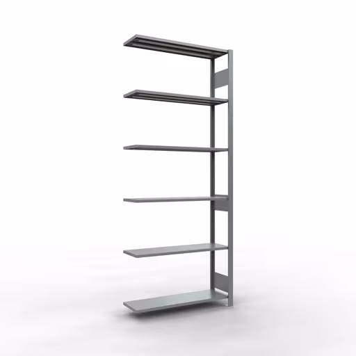 Aanbouwrekken, legborden, insteeksysteem MULTIplus150, 2500 x 1000 x 300 mm (HxBxD), 6 legborden, lengtestangen, verzinkt, aanbouwplank, art.nr. 12736-LR