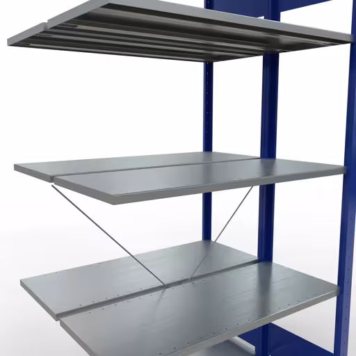 Aanbouwrekken, dubbele rekken, stellingsysteem MULTIplus150, 2000 x 1000 x (2x400) mm (HxBxD), 2x5 planken, kruisschoor, RAL 5010 gentiaanblauw met artikelnr. 32745-B Aanbouwrekken, dubbele rekken, rekkensysteem MULTIplus150, 2000 x 1000 x (2x400) mm, 2x5 planken, RAL 5010 gentiaanblauw van Schulte Lagertechnik uit de categorie rekken