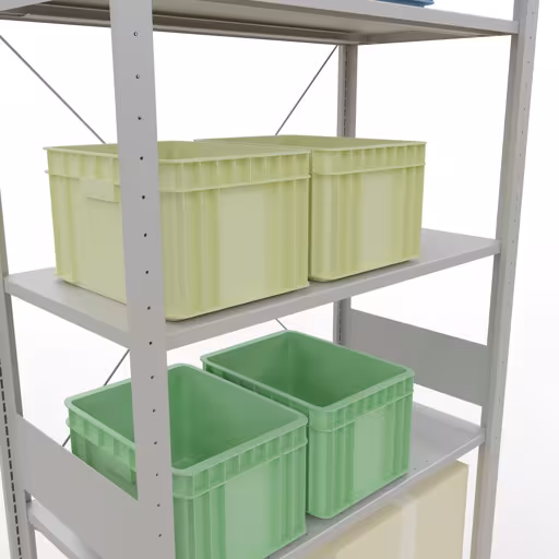 Productafbeelding nr. 12 van het artikel Basisplank, plankenplank, insteeksysteem MULTIplus150, 3000 x 1000 x 500 mm (HxBxD), 7 planken, kruisschoor, RAL 7035 lichtgrijs Figuur nr. 12 van het artikel basisplank, legbord, insteeksysteem MULTIplus150, 3000 x 1000 x 500 mm, 7 legborden, kruisschoor, RAL 7035 lichtgrijs uit de productgroep insteeksysteem van Schulte Lagertechnik.