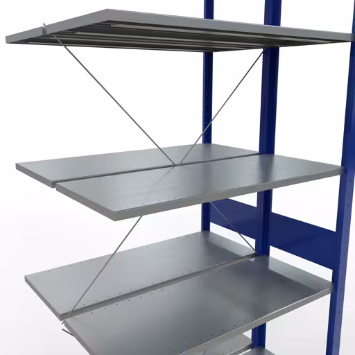 Extra afbeelding van het artikel Aanbouwplank, dubbele plank, stellingsysteem MULTIplus150, 3000 x 1000 x (2x800) mm (HxBxD), 2x7 planken, kruisschoor, RAL 5010 gentiaanblauw Extra afbeelding van het artikel Aanbouwplank, dubbele plank, stellingsysteem MULTIplus150, 3000 x 1000 x (2x800) mm, 2x7 planken, RAL 5010 gentiaanblauw uit dubbele planken