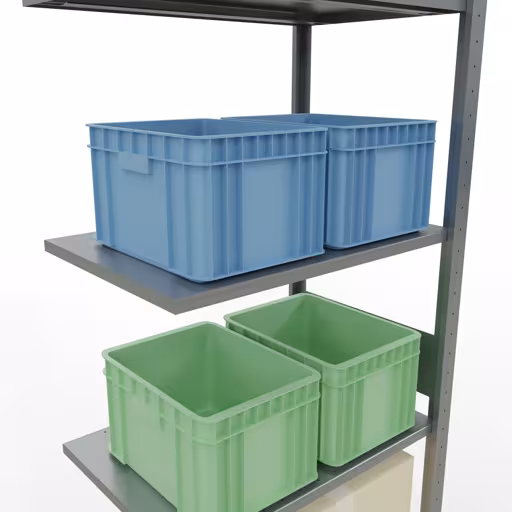 Aanbouwrekken, legborden, insteeksysteem MULTIplus150, 3000 x 750 x 500 mm (HxBxD), 7 legborden, lengtestangen, verzinkt met artikelnr. 12757-75-LR Aanbouwrekken, rekken, insteeksysteem MULTIplus150, 3000 x 750 x 500 mm, 7 planken, verzinkt van Schulte Lagertechnik uit de categorie insteeksystemen