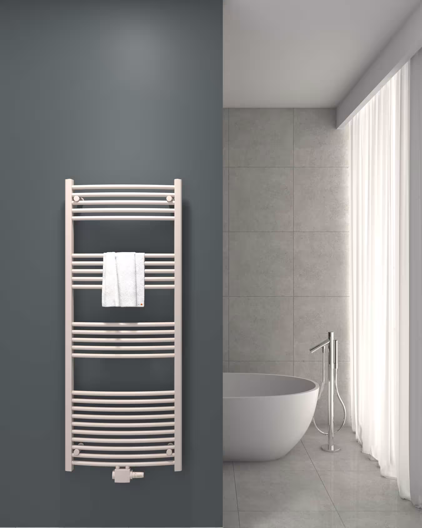 MERT badkamerradiator wit gebogen, middenaansluiting, badkamerradiator, art.nr. 2-60x160-M