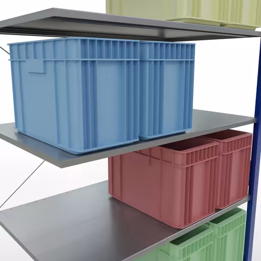 Productafbeelding nr. 15 van het artikel aanbouwplank, legbord, insteeksysteem MULTIplus150, 3000 x 1300 x 800 mm, 7 legborden, RAL 5010 gentiaanblauw/verzinkt uit het insteeksysteem-assortiment van Schulte Lagertechnik
