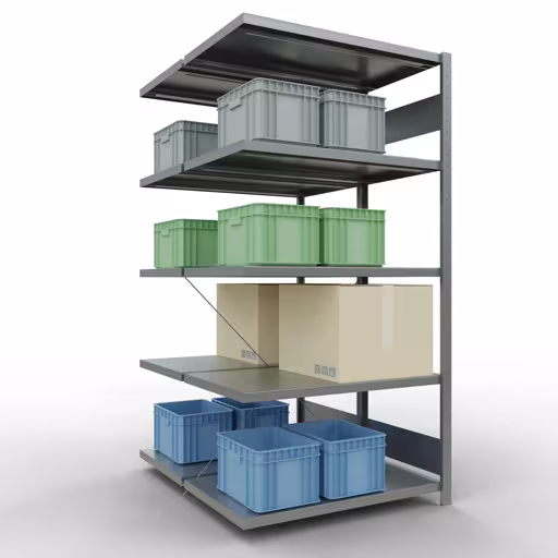 Aanbouwrekken, dubbele rekken, stellingsysteem MULTIplus250, 2000 x 1000 x (2x600) mm, 2x5 planken, kruisschoor, verzinkt van Schulte Lagertechnik met artikelnr. 14265-A