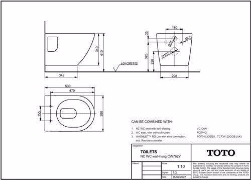 Technische Zeichnung 4068831 TOTO NC Wandcloset randloos wit Tornado Inbouwspoelkast