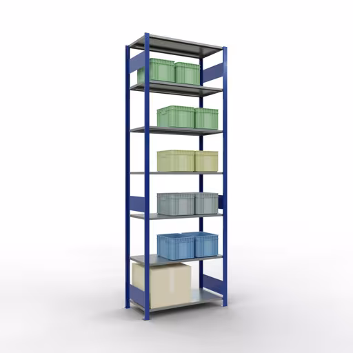 Extra afbeelding van het artikel Basisplank, legbord, insteeksysteem MULTIplus150, 3000 x 1000 x 500 mm, 7 legborden, lengtestangen, RAL 5010 gentiaanblauw/verzinkt Extra afbeelding van het artikel Basisplank, legplank, insteeksysteem MULTIplus150, 3000 x 1000 x 500 mm, 7 legborden, lengtestang, RAL 5010 gentiaanblauw/verzinkt vanaf basisplank