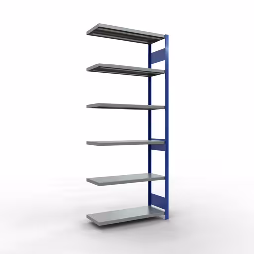 Aanbouwrekken, rekken, insteeksysteem MULTIplus250, 2500 x 1000 x 400 mm (HxBxD), 6 planken, lengtestangen, RAL 5010 gentiaanblauw/gegalvaniseerd van Schulte Lagertechnik Aanbouwrekken, legbordstellingen, insteeksysteem MULTIplus250, 2500 x 1000 x 400 mm (HxBxD), 6 legborden, lengtebalk, RAL 5010 gentiaanblauw/verzinkt, aanbouwplank, art.nr. 12946-LR-B