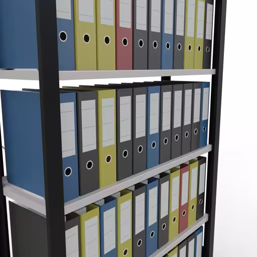 Productafbeelding nr. 11 van het artikel basisplank, kantoorplank, insteeksysteem MULTIplus85, 2000 x 1000 x 300 mm, 6 planken, kruisschoor, met stoplijst, zwart/lichtgrijs Figuur nr. 11 van het artikel basisrek, kantoorrek, insteeksysteem MULTIplus85, 2000 x 1000 x 300 mm, 6 planken, kruisschoor, met aanslagbalk, zwart/lichtgrijs uit de productgroep kantoorrekken van Schulte Lagertechnik.