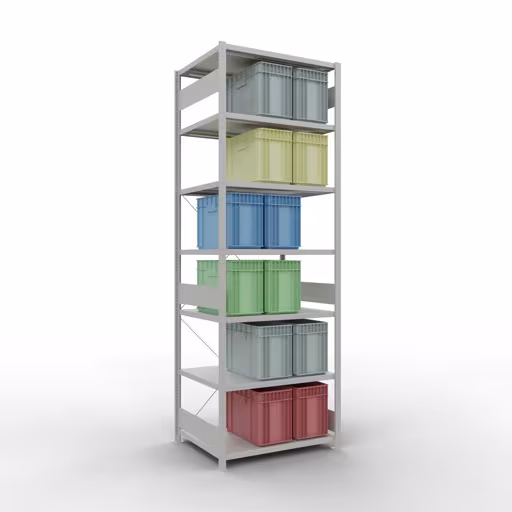 Basisplank, legplank, insteeksysteem MULTIplus330, 3000 x 1000 x 800 mm, 7 legborden, kruisschoor, RAL 7035 lichtgrijs uit de categorie basisplanken met de GTIN 4004514222749 Basisplank, legbord, insteeksysteem MULTIplus330, 3000 x 1000 x 800 mm, 7 legborden, kruisschoor, RAL 7035 lichtgrijs van Schulte Lagertechnik uit het assortiment insteeksysteem