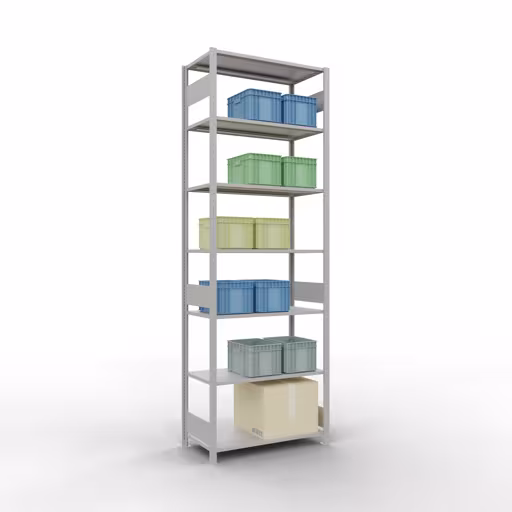 Basisplank, legplank, insteeksysteem MULTIplus150, 3000 x 1000 x 500 mm (HxBxD), 7 legborden, lengtestangen, RAL 7035 lichtgrijs uit de categorie basisplanken met de GTIN 4004514293060 Basisplank, legbord, insteeksysteem MULTIplus150, 3000 x 1000 x 500 mm, 7 legborden, RAL 7035 lichtgrijs van het merk Schulte Lagertechnik uit het assortiment insteeksysteem