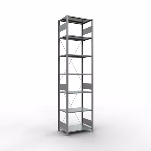 Basisplank, legplank, insteeksysteem MULTIplus150, 3000 x 750 x 500 mm (HxBxD), 7 legborden, kruisschoor, verzinkt, basisplank, art.nr. 12752-75