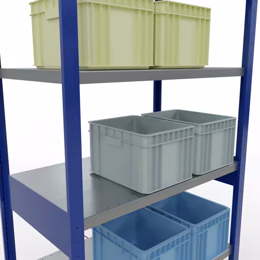 Productafbeelding nr. 8 van het artikel basisplank, legbord, insteeksysteem MULTIplus250, 2500 x 1000 x 600 mm, 6 legborden, kruisschoor, RAL 5010 gentiaanblauw/verzinkt uit het insteeksysteem assortiment van het merk Schulte Lagertechnik