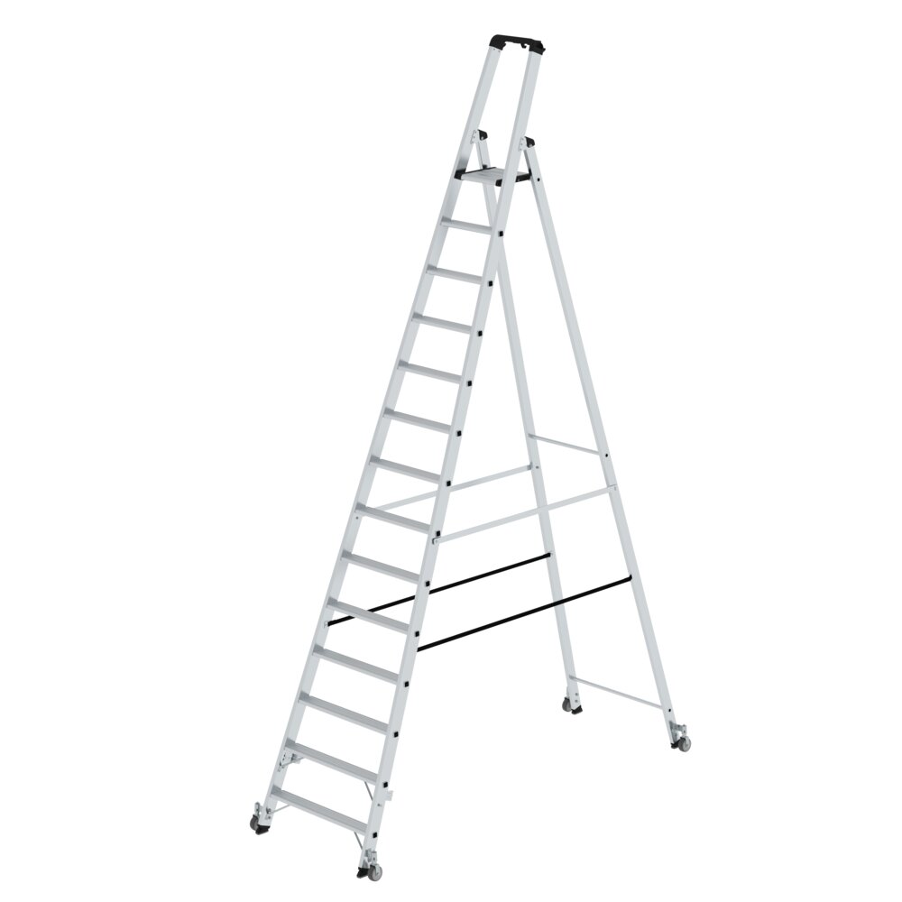 Munk trap, enkelzijdig toegankelijk, met wielen, 14 treden, van Günzburger Steigtechnik Munk trapladder, enkelzijdige toegang, met wielen, uit de categorie trapladders, artikelnummer 041114