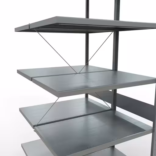 Productafbeelding nr. 11 van het artikel aanbouwplank, dubbele plank, stellingsysteem MULTIplus250, 3000 x 1000 x (2x600) mm, 2x7 planken, kruisschoor, verzinkt uit het assortiment stellingrekken van het merk Schulte Lagertechnik