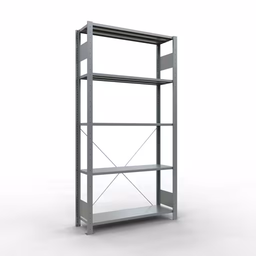 Basisplank, legplank, insteeksysteem MULTIplus150, 2000 x 1000 x 300 mm (HxBxD), 5 legborden, kruisschoor, verzinkt - Expressline, basisplank, art.nr. 12730-K