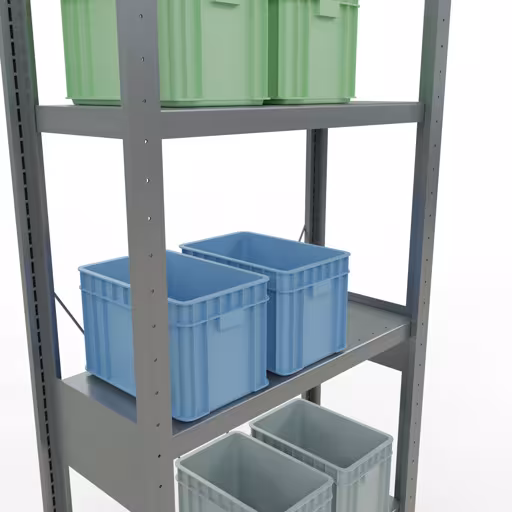Productafbeelding nr. 12 van het artikel basisplank, legplank-insteeksysteem MULTIplus250, 2500 x 750 x 300 mm, 6 legborden, kruisschoor, verzinkt uit het plug-in-systeem assortiment van het merk Schulte Lagertechnik