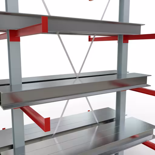 Figuur nr. 12 van het artikel K 6000 complete stelling, dubbelzijdig, 3000 x 1500 x 2x 750 mm, RAL 7001 / RAL 3000, 5 opslagniveaus uit de productgroep draagarmstellingen van Schulte Lagertechnik.