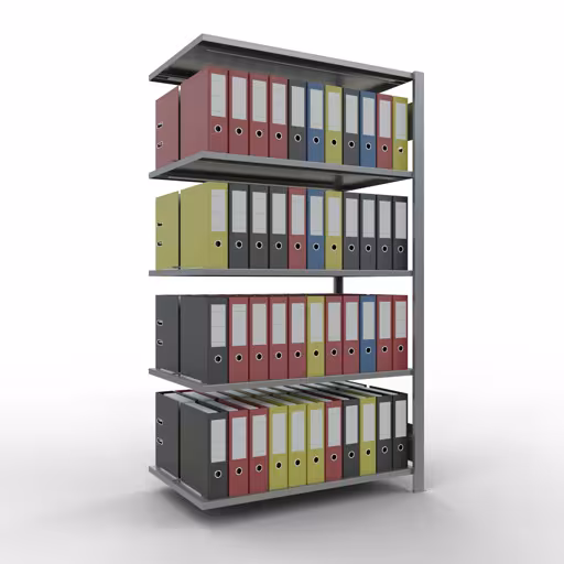 Aanbouwstelling, kantoorstelling, insteeksysteem MULTIplus150, 1800 x 1000 x 600 mm, 5 legborden, lengtestangen, verzinkt, met middenaanslag uit de categorie insteeksysteem met GTIN 4004514220059 , kantoorrekken, insteeksysteem MULTIplus150, 1800 x 1000 x 600 mm, 5 legborden, verzinkt, met middenaanslag van Schulte Lagertechnik uit het assortiment kantoorrekken