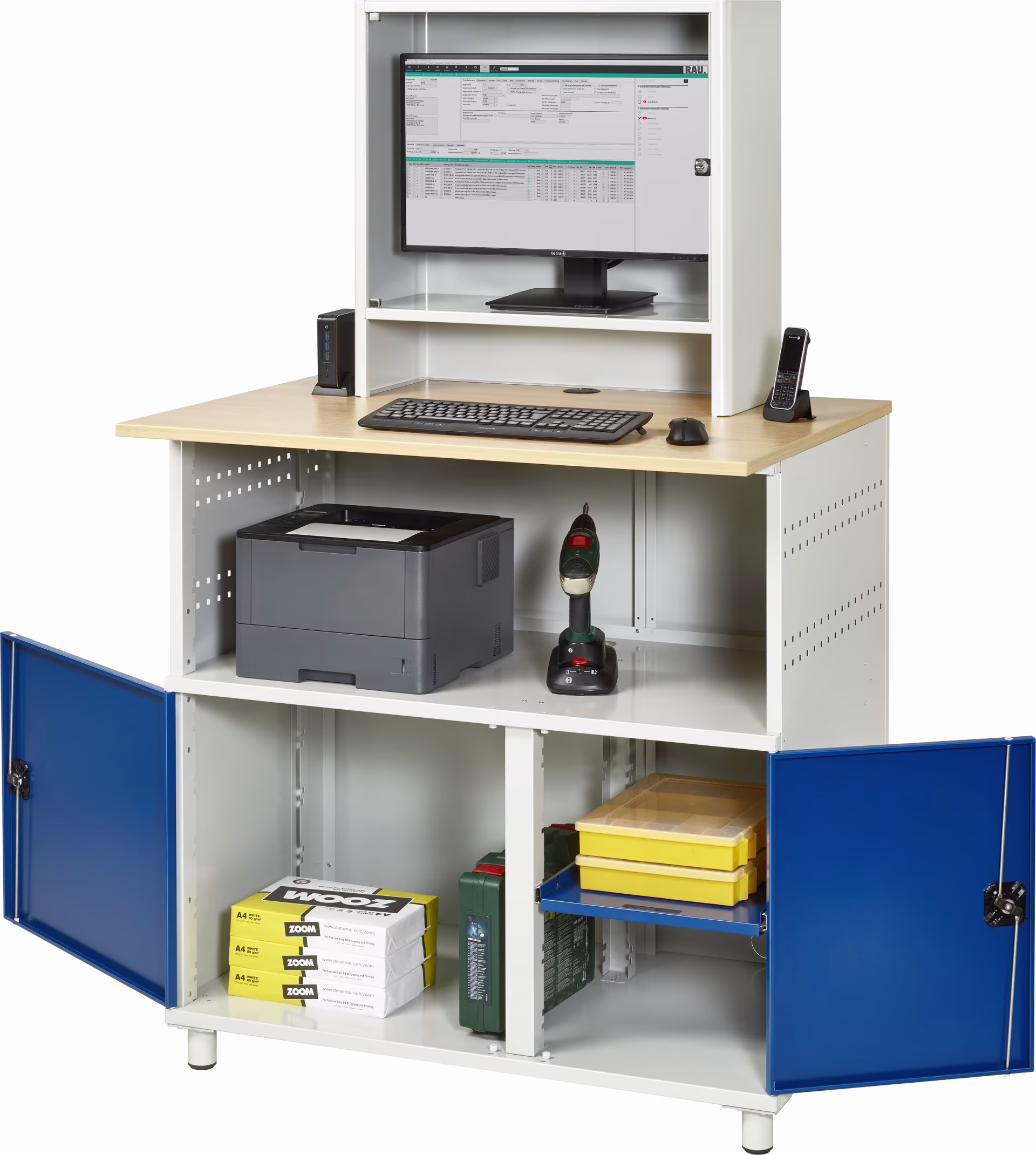Computerbureau 1023 met monitorbehuizing uit de categorie Werkplekinrichting met artikelnummer 07-1023M3S.11