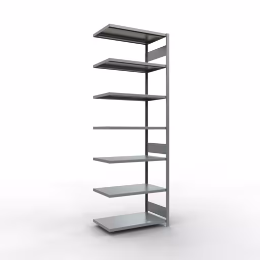 Aanbouwrekken, legborden, insteeksysteem MULTIplus330, 3000 x 1000 x 600 mm (HxBxD), 7 legborden, lengtestangen, verzinkt, aanbouwplank, art.nr. 13967-LR