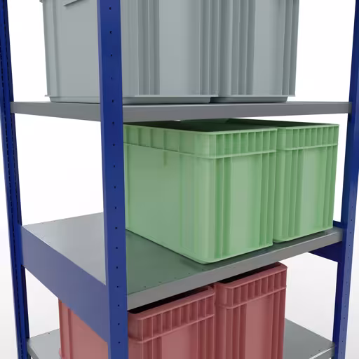 Extra afbeelding van het artikel Basisplank, legplank, insteeksysteem MULTIplus330, 2500 x 1000 x 800 mm, 6 legborden, lengtestang, RAL 5010 gentiaanblauw/verzinkt vanaf basisplank
