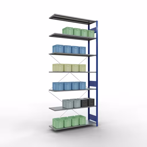 Productafbeelding nr. 6 van het artikel aanbouwplank, legbord, insteeksysteem MULTIplus150, 3000 x 1300 x 400 mm, 7 legborden, RAL 5010 gentiaanblauw/verzinkt uit het insteeksysteem-assortiment van Schulte Lagertechnik