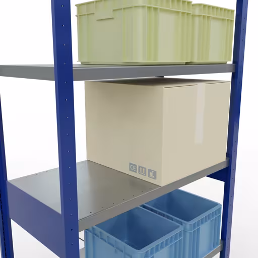 Productafbeelding nr. 11 van het artikel basisplank, legbord, insteeksysteem MULTIplus250, 2500 x 1000 x 500 mm, 6 legborden, kruisschoor, RAL 5010 gentiaanblauw/verzinkt uit het insteeksysteem assortiment van het merk Schulte Lagertechnik