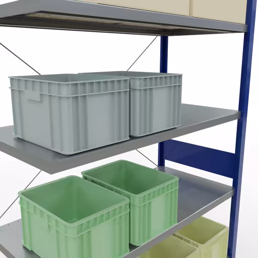 Afbeelding nr. 15 van het artikel aanbouwrekken, legbordstellingen, insteeksysteem MULTIplus250, 3000 x 1300 x 600 mm, 7 legborden, kruisschoor, RAL 5010 gentiaanblauw/verzinkt uit de productgroep insteeksysteem van Schulte Lagertechnik.