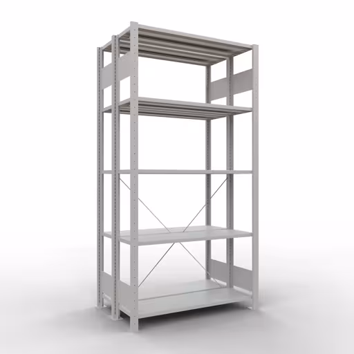 Basisplank, dubbele plank, rekkensysteem MULTIplus150, 2000 x 1000 x (2x300) mm (HxBxD), 2x5 planken, kruisschoor, RAL 7035 lichtgrijs van Schulte Lagertechnik Basisplank, dubbele plank, stellingsysteem MULTIplus150, 2000 x 1000 x (2x300) mm (HxBxD), 2x5 planken, kruisschoor, RAL 7035 lichtgrijs, dubbele planken, art.nr. 32730