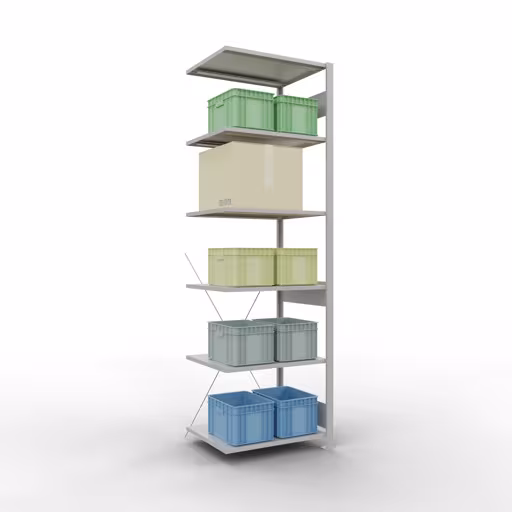 Productafbeelding nr. 6 van het artikel aanbouwrekken, legbordstellingen, insteeksysteem MULTIplus150, 2500 x 750 x 600 mm, 6 legborden, RAL 7035 lichtgrijs uit het assortiment insteeksysteem van Schulte Lagertechnik