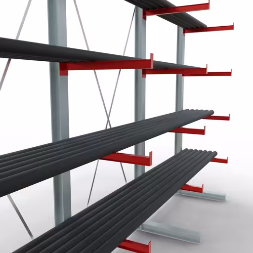 Productafbeelding nr. 12 van artikel K 6000 compleet legbord, eenzijdig, 3000 x 4500 x 750 mm, RAL 7001 / RAL 3000, 5 opslagniveaus Afbeelding nr. 12 van het artikel K 6000 complete stelling, eenzijdig, 3000 x 4500 x 750 mm, RAL 7001 / RAL 3000, 5 opslagniveaus uit de productgroep draagarmstellingen van Schulte Lagertechnik