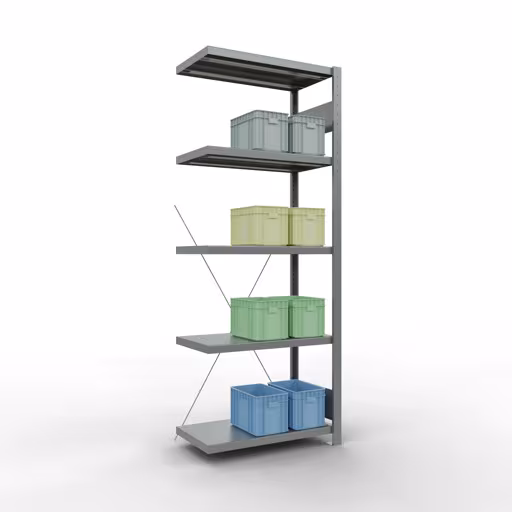 Productafbeelding nr. 15 van het artikel Aanbouwplank, legbord, insteeksysteem MULTIplus250, 2000 x 750 x 400 mm, 5 legborden, kruisschoor, verzinkt uit het assortiment insteeksysteem van het merk Schulte Lagertechnik