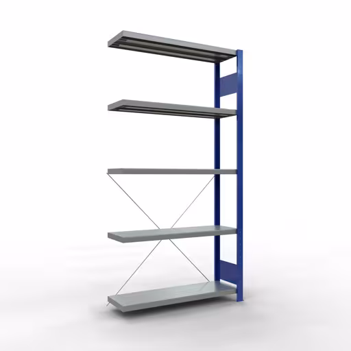 Afbeelding nr. 10 van het artikel aanbouwrekken, legbordstellingen, insteeksysteem MULTIplus330, 2000 x 1000 x 300 mm (HxBxD), 5 legborden, kruisschoor, RAL 5010 gentiaanblauw/verzinkt uit de productgroep insteeksysteem van het merk Schulte Lagertechnik.