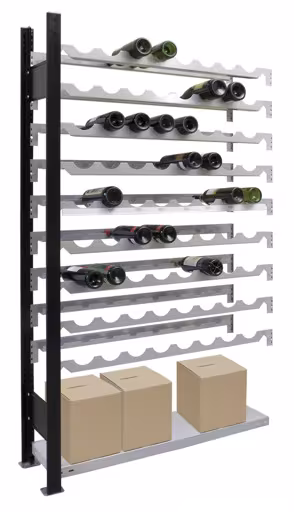 Aanbouwrek, wijnrek 1800 x 1000 x 250 mm, zwart/zilver, 9 niveaus voor 72 flessen van Schulte Lagertechnik uit het assortiment schaprekken